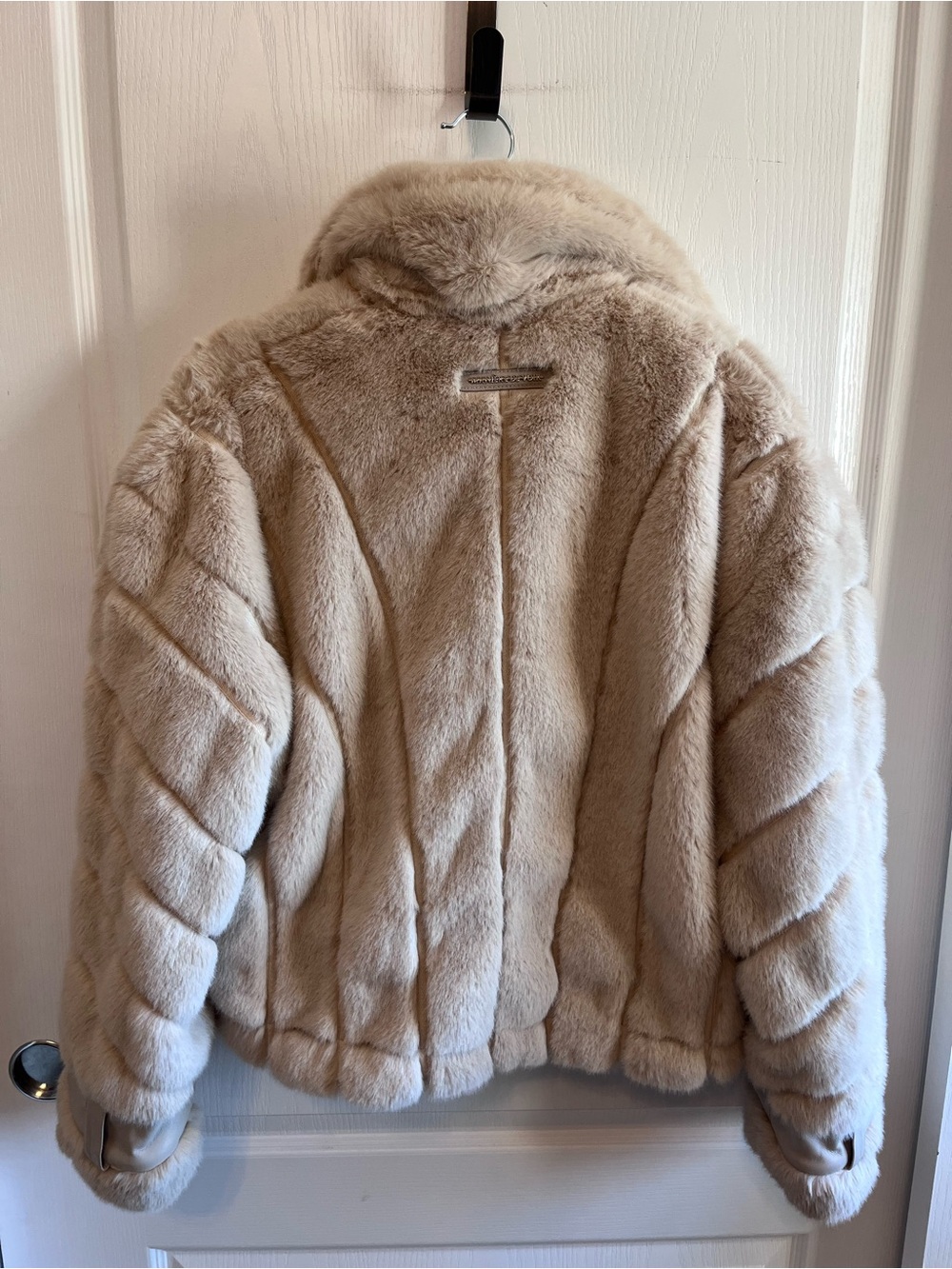 Maniere De Voir Faux Fur Biker Jacket Beige Cream | XXS/XS - Picture 6 of 15